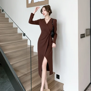 Q-W adies японски streetwearrsvppap длъжностни лица магазин Slim Fit влизане лукс елегантен дизайнер отслабване хайлайф сплит френска рокля