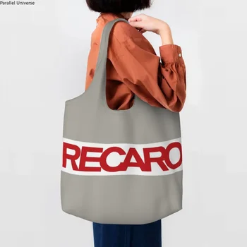 Recaros Logo Пазаруване на хранителни стоки голяма пазарска чанта жени смешно платно рамо купувач чанта голям капацитет чанти фотография чанти