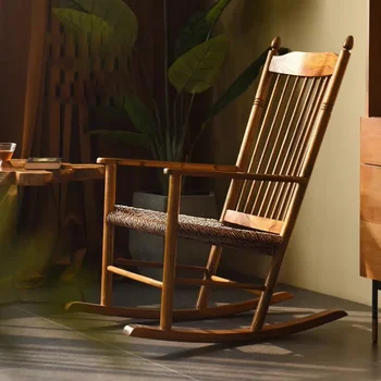 Rocker стол, масивно дърво, свободно време ратан тъкани балкон, шезлонг, обедна почивка ратан люлеещ се стол, ретро дома диван стол