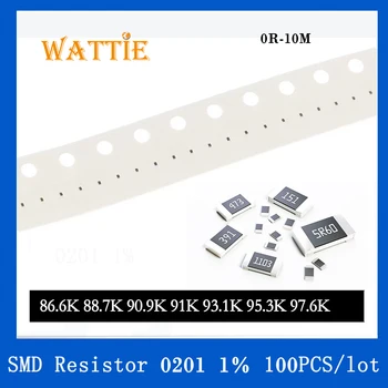 SMD резистор 0201 1% 86.6K 88.7K 90.9K 91K 93.1K 95.3K 97.6K 100PCS / партида чип резистори 1 / 20W 0.6mm * 0.3mm