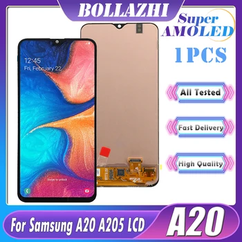 Super AMOLED LCD 6.4'' За Samsung A20 A205 SM-A205F A205FN LCD дисплей сензорен екран дигитайзер събрание с подмяна на рамката
