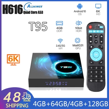 T95 Smart TV BOX Allwinner H616 Android10.0 HD 6K LAN 100M 2.4G&5G Dual WiFi BT5.0 Media Player