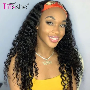 Tinashe лента за глава перука бразилски дълбока вълна перука 150 плътност шик шал главата лента перуки за черни жени дълбоко къдрава човешка коса перука