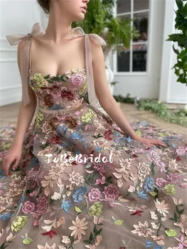 ToBeBridal 2024 Многоцветни папийонки 3D цветни дантелени сватбени рокли Горска фея Mesh парти Vestidos с джобове TP9721