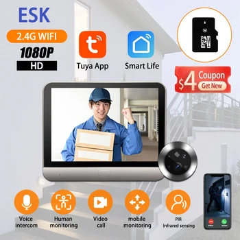 Tuya Smart 1080P WiFi Peephole видео камера Home Security Night Vision 4.3' FHD WiFi Peephole видео камера за врати