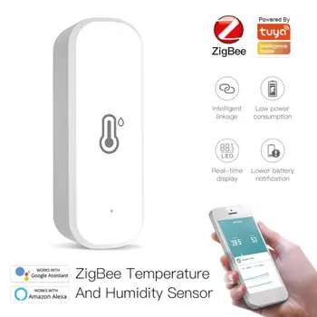 Tuya ZigBee Интелигентен сензор за температура и влажност Захранван от батерии Zigbee Интелигентна домашна сигурност Работа с Alexa Google Home
