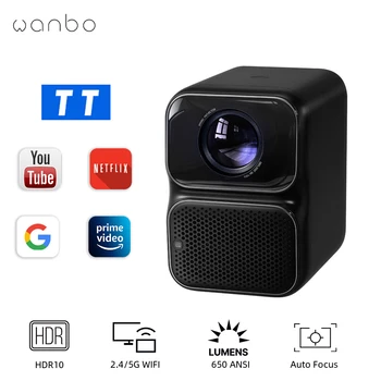 Wanbo TT проектор 1080P Netflix преносим мини 4K Dolby домашно кино автоматичен фокус 650ANSI с 5G WiFi HDR 10 Linux система Beamer