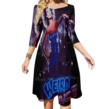 Weird Science Flare Dress Square Neck Dress Elegant Female Fashion Printed Dress Science 1985 80S Science Weird Sci Fi Teen
