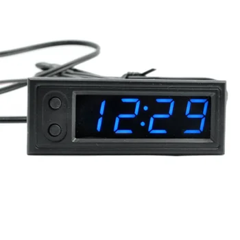 Автомобилен часовник Универсален автомобилен цифров часовник Дата 3 в 1 LCD дисплей Електронна температура Noctilucent Trim Blue