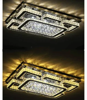 Безплатна доставка Неръждаема стомана Модерни плафониери k9 кристали LED квадратни кристал осветление на тавана за трапезария AC 110V-260V