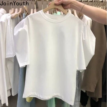 Бяла жена тениски Лятна мода Върхове 2023 Ризи за жени Темперамент О-образно деколте бутер ръкав T ризи Корейски Y2k T риза