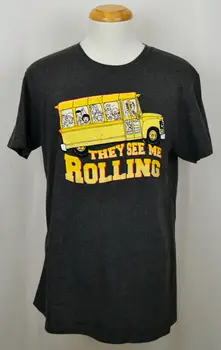 Вълшебната тениска на училищния автобус Те ме виждат да се търкалям Графична тениска Въглен Грей NWT