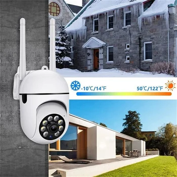 Външни охранителни камери 2.4Ghz Wifi камери 1080P куполни камери за наблюдение за домашна сигурност, 360° изглед, двупосочно аудио