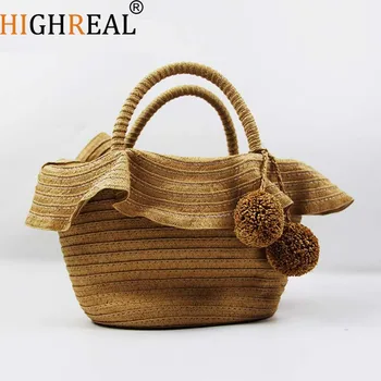 Дамска мода Бохемия плажна чанта Рафия ратан празник чанта хартия въже тъкани дамска чанта проста и щедра плажна чанта