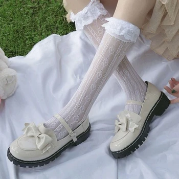 дантела рибарска мрежа чорапи готино JK момиче коляното чорапи японски Лолита флорални дълги чорапи женски лято Harajuku бельо аксесоари