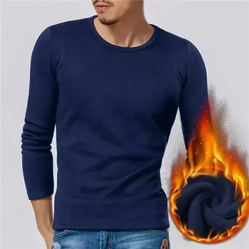 Дрехи Бельо Полар Мъже Термо тънък долен ръкав пуловер ризи тениска термо дълги зимни върхове есен удебелени топло