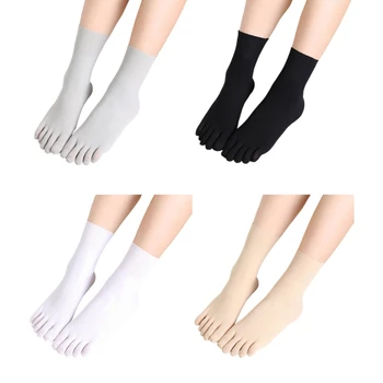 Еластична оребрена пет пръста чорап жени плътен цвят оребрени глезена чорап за случайни