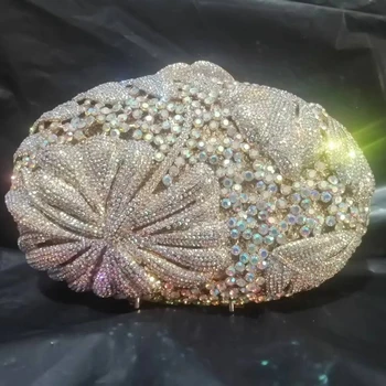Елегантни жени AB сребърен цвят камъни вечерни чанти и съединители чанти за официална вечеря диамантени чанти сватбени кристали чантата