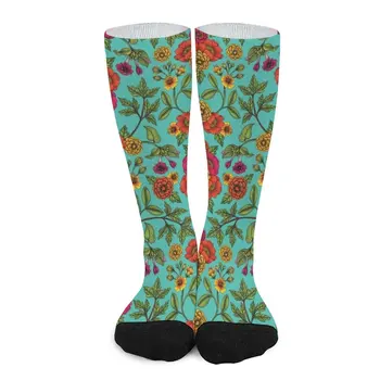 Живи цветя Boho - тюркоаз, магента, оранжево и жълто Чорапи с цветен модел Чорапи за мъже комплект чорапи за жени Мъжки чорапи