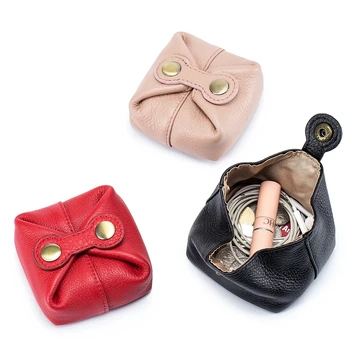Истинска кожа жени козметична чанта сладък грим торбичка пътуване малки ключове за слушалки кутия червило организатор случай мода мини монета чанта