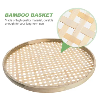Кошница тава Плодове сервиране бамбук тъкани кошници Плетено съхранение Плосък кръг сито плитка храна хляб център стена тъкане купи