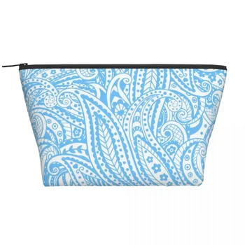 Красива синя Paisley трапецовидна преносими грим чанти ежедневно съхранение чанта козметичен случай за пътуване тоалетна бижута чанта