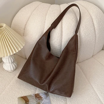 Лека PU мека кожена пазарска чанта Голям капацитет жени голяма чанта за рамо чанта за подмишници Hasp затваряне Casual стил пътуване чанта