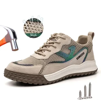 Летни обувки за безопасност Мъжки дишащи кухи работни обувки Непробиваеми защитни защитни ботуши за безопасност Неплъзгащи се работни маратонки