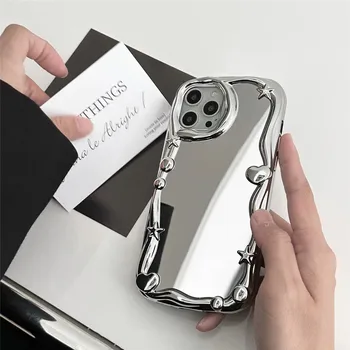 Луксозен галваничен сребърен огледален калъф за телефон за iPhone 14 13 12 11 Pro Max 7 8 Plus SE X XR XS Max силиконов мек заден капак