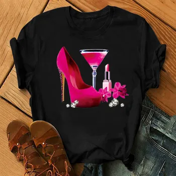 Мода Дамска тениска Обувки на висок ток T риза Върхове Щампа тениска Жена 2023 Лятна тениска с къс ръкав Femme облекло #T1P