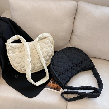 Мода рамо Crossbody чанта полукръг ватирани Crossbody прашка чанта подплатени памук плътен цвят случайни ежедневни дами чанта