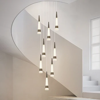 Модерен полилей Led висящи осветителни тела Пентхаус интериорно осветление дизайнер конично позлатено стълбище полилей