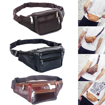 Модни мъже кожена талия чанта мулти-джоб и множество цип колан чанта регулируем колан Фани пакет пазаруване телефон чанти