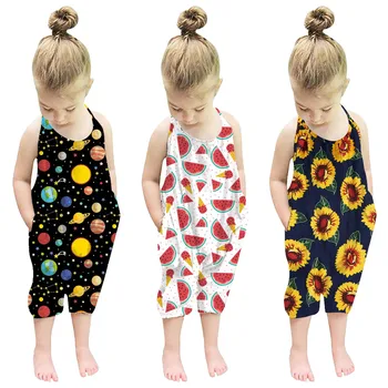 Момиче летни дрехи 2023 моден печат боди малко дете деца бебе момичета без ръкави лято гащеризон гащеризон облекло