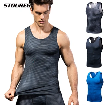 Мъжка бързосъхнеща спортна риза жилетка, мъжка еластична стегната 3D печатна жилетка за бягане, фитнес тениска за бягане