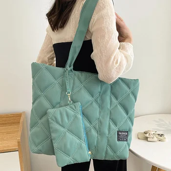 Найлонова квадратна чанта за рамо Дамски ватирани чанти с портмонета Случайни памучни чанти Дамска чанта за пазаруване на хранителни стоки с голям капацитет