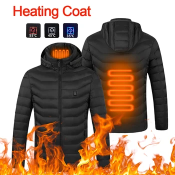 Отоплително палто с качулка дълъг ръкав палто зимни мъжки USB електрически отопление жилетка отопляемо яке открит топло памук термично палто