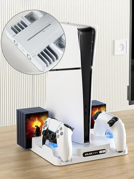 Охладителна станция 3 нива Охлаждащ вентилатор Станция за зареждане с двоен контролер 8 Game Disk Slots за PlayStation5 Slim Console