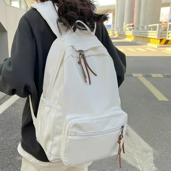 Плътен цвят платно жените раница голям капацитет множество джобове мъже пътуване книга чанта колеж студент високо качество ученическа чанта нов