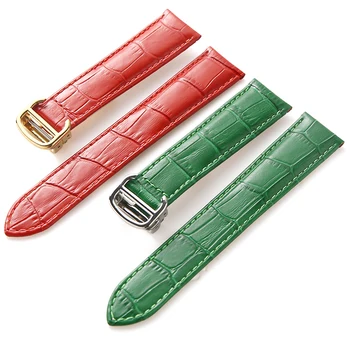 Подмяна Cartier Tank Leather Watch Band London Ronde телешка каишка сгъваема катарама 22mm Мъжка и дамска гривна
