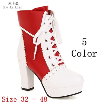 Пролет есен жени платформа висок ток глезена ботуши 5 цвят жена къси ботуши обувки малки плюс размер 32 - 48