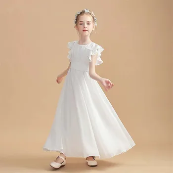 Реални снимки шифон цвете момиче рокля за сватбено тържество Първо причастие 2023 Малка булка рокля младши шаферка