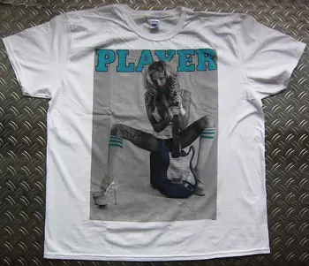 Секси блондинка гореща китара рокер булчински рок звезда играч PIN UP уау тениска XL