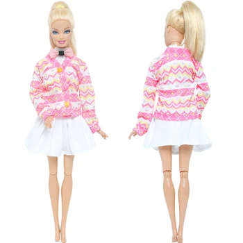 сладък 3 бр / комплект кукла рокля розово палто жилетка върховете студент мини пола момиче училище облекло дрехи за кукла Барби аксесоари детска играчка