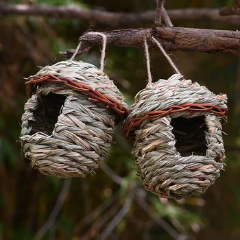 Сламено птиче гнездо Ръчно тъкано птиче гнездо Рустикално градинарство Външна декорация Консумативи за домашни любимци