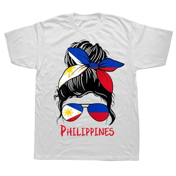 Смешни филипински филипински момиче филипински жена флаг тениска памук streetwear къс ръкав рожден ден подаръци тениска мъжко облекло