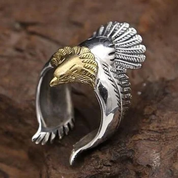 Сребърен цвят Новопристигнали Орел крила жени мъже пръстен INS личност бижута подарък за гадже регулируеми