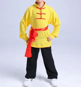 унисекс 2colors чист памук деца&възрастен кунг-фу униформи детски бойни изкуства облекло тай чи костюми жълто/черно високо качество