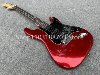 Фабрика метал червено 6-струнна електрическа китара Хром хардуер Черно PickguardSSS пикап главата обърната врата