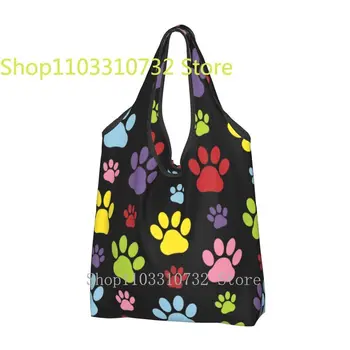 Цветни лапи модел хранителни пазарски чанти сладък купувач голяма пазарска чанта голям капацитет преносим куче лапа отпечатъци домашни любимци чанта